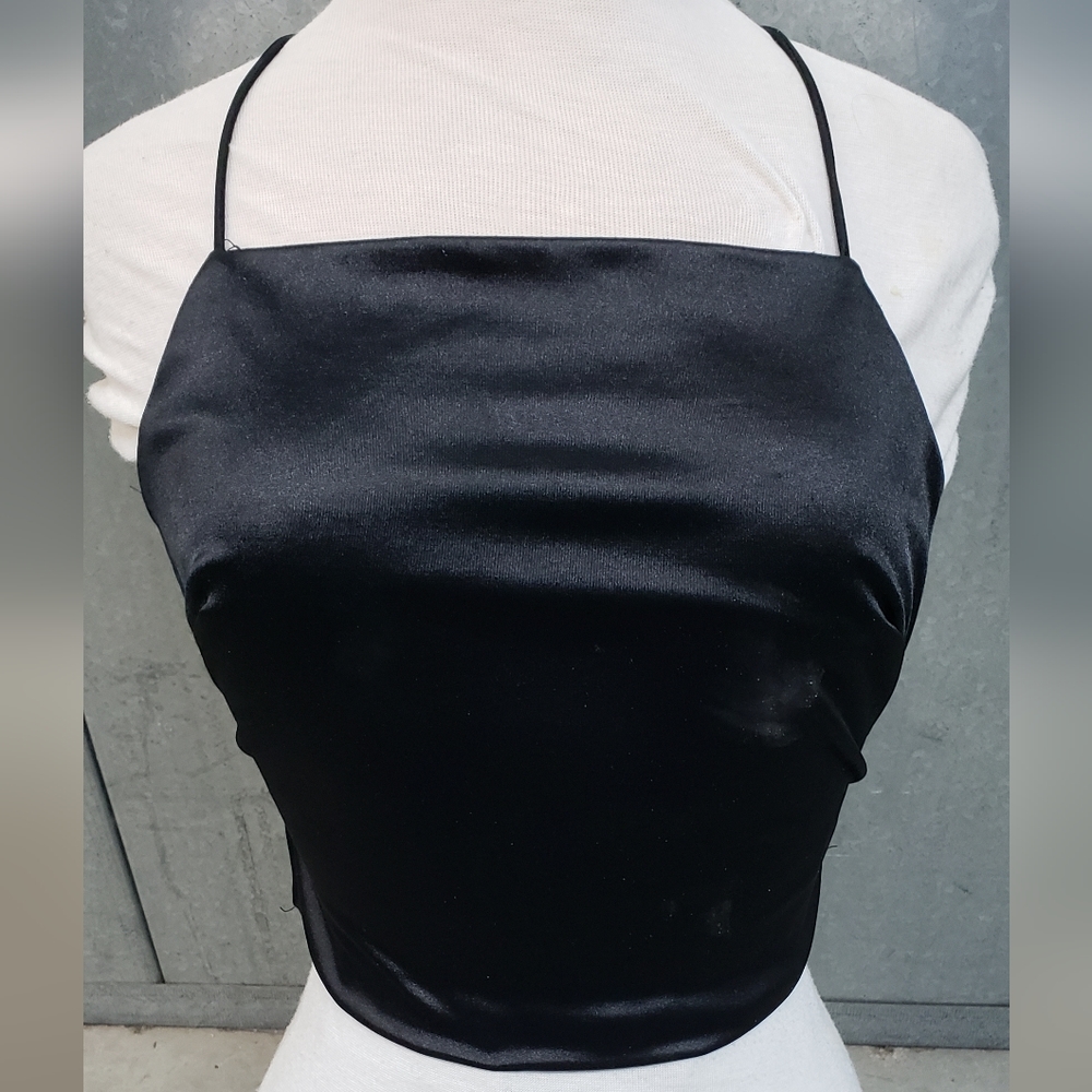 Black open back crop top